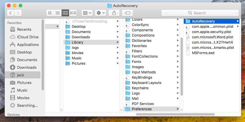 where are my autorecover for microsoft word mac 2016